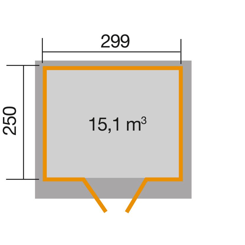 Schemazeichnung Gartenhaus mit 15,1 m³