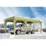 Carport aus Holz mit einem Auto im Winter.
