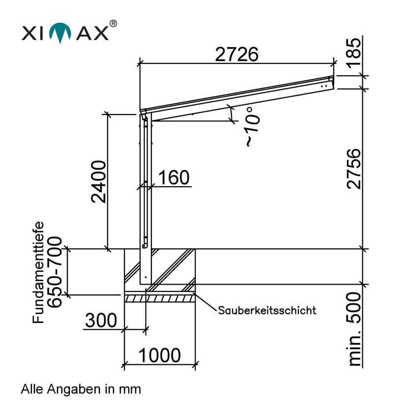 Einzelcarport 'Linea Typ 60 SC' edelstahlfarben 273 x 495 x 294 cm