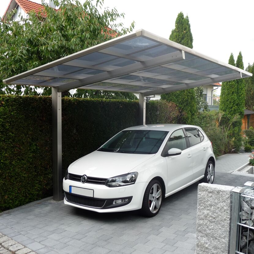 Einzelcarport 'Linea Typ 80 SC' edelstahlfarben 273 x 495 x 294 cm