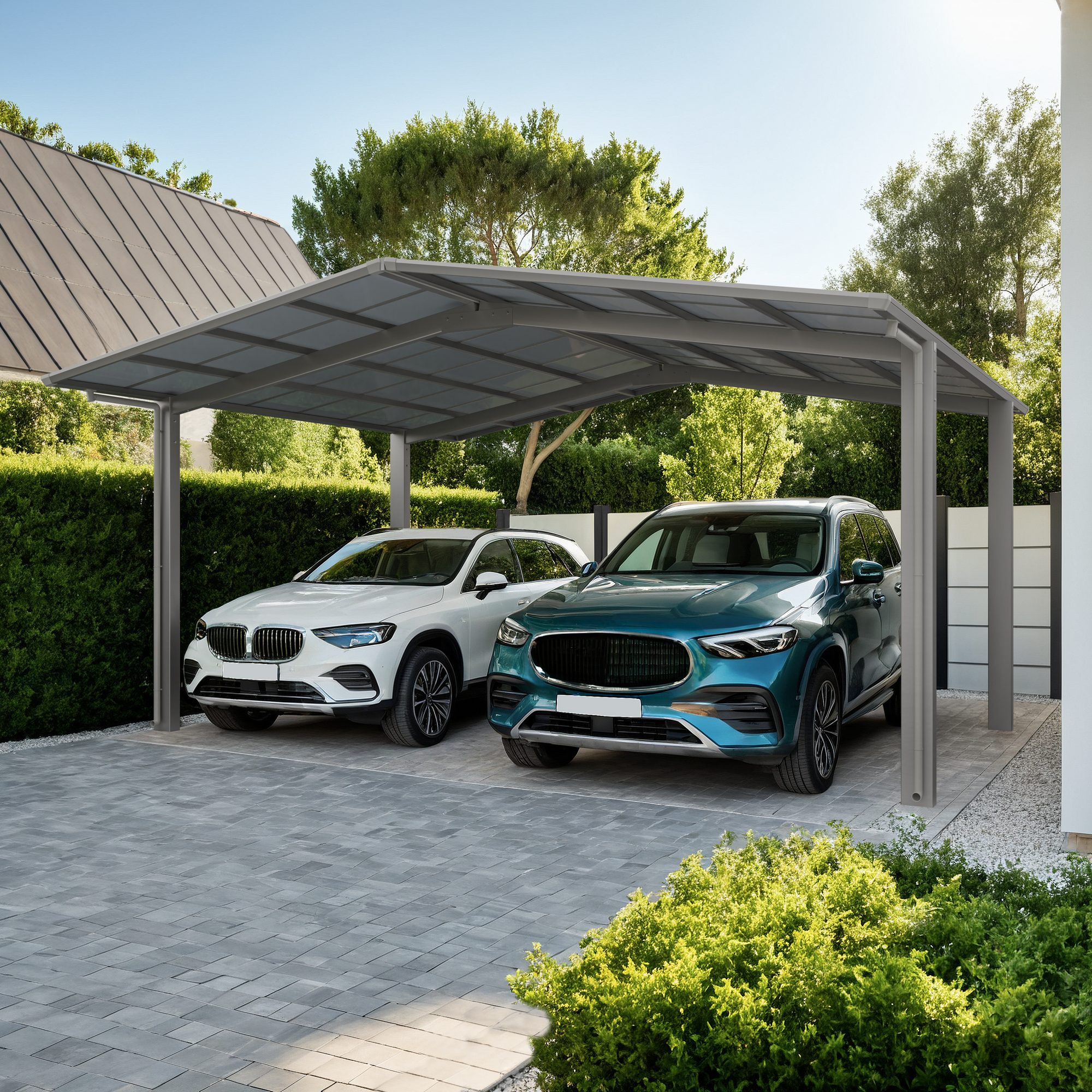 Carport 'Linea 80 SC' edelstahlfarben 546 x 495 x 294 cm