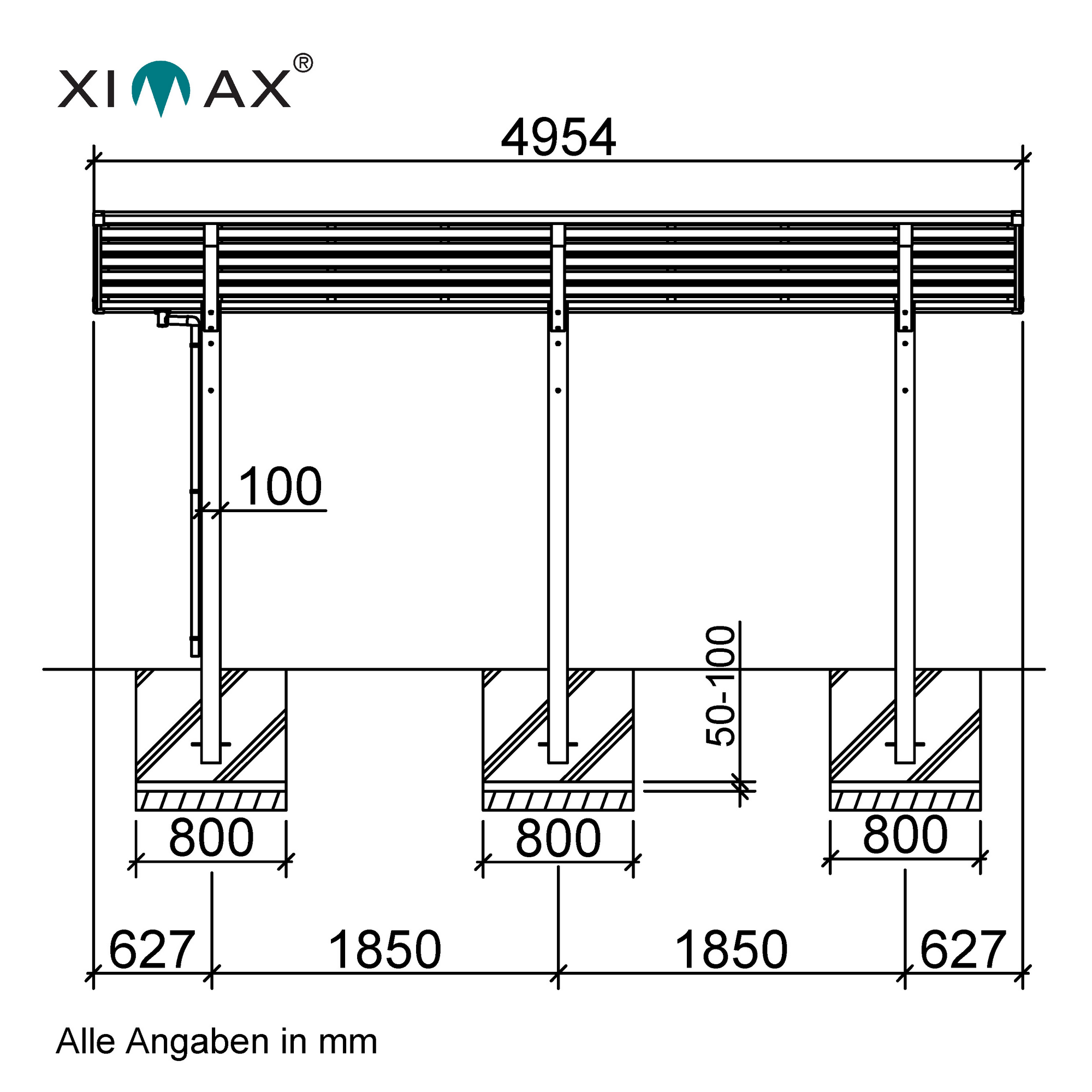 Einzelcarport 'Linea Typ 110 SC' edelstahlfarben 273 x 495 x 294 cm