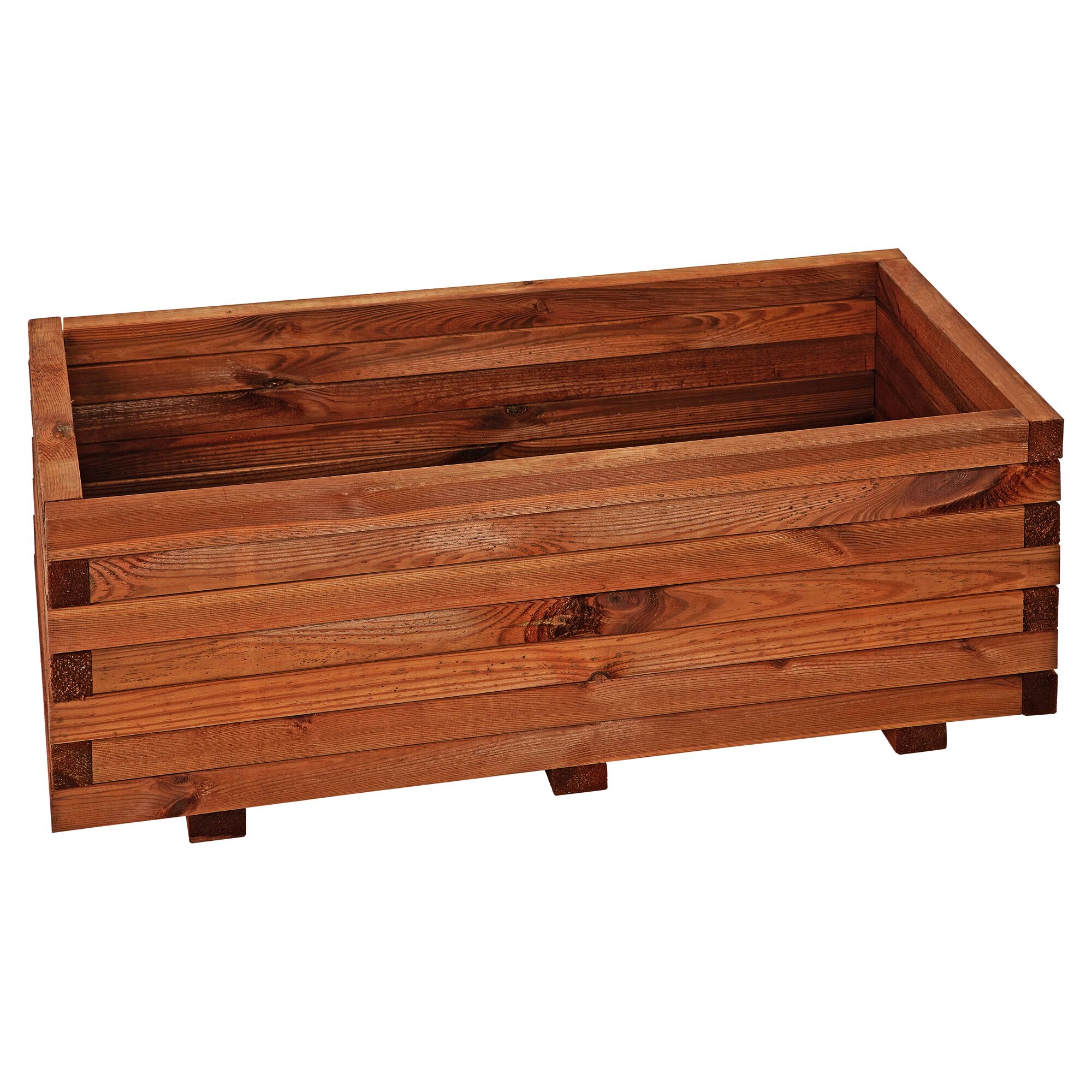 Leerer rechteckiger brauner Pflanzkasten aus Holz