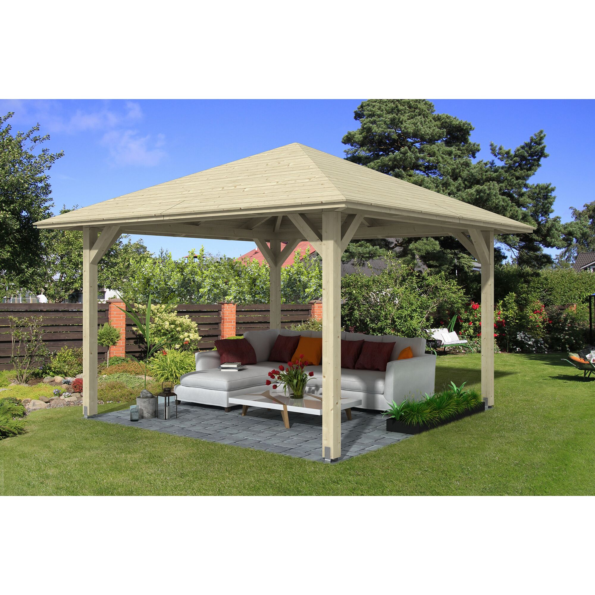 Pavillon Cannes aus Leimholz mit Sofa