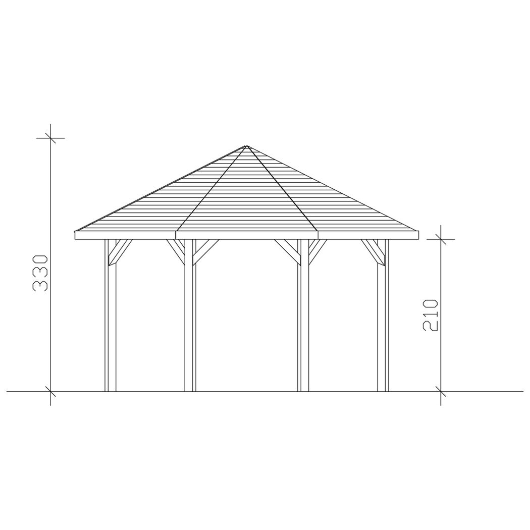 Pavillon Nice 2 Leimholz natur, Seitenansicht mit Maßen