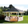 Weißer Pavillon mit schwarzem Dach und gedecktem Tisch