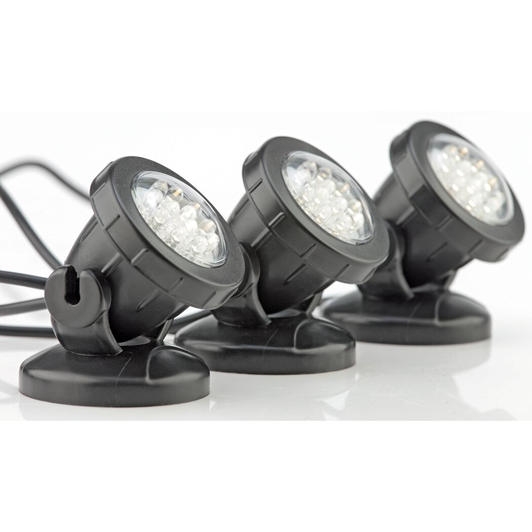 Drei schwarze LED-Teichleuchten Pontec PondoStar