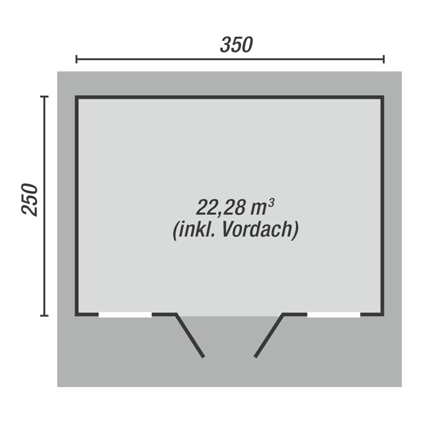 Abmessungen Blockbohlenhaus Ostende: 350 x 250 cm