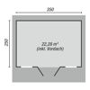 Abmessungen des Blockbohlenhauses Ostende: 350 x 250 cm