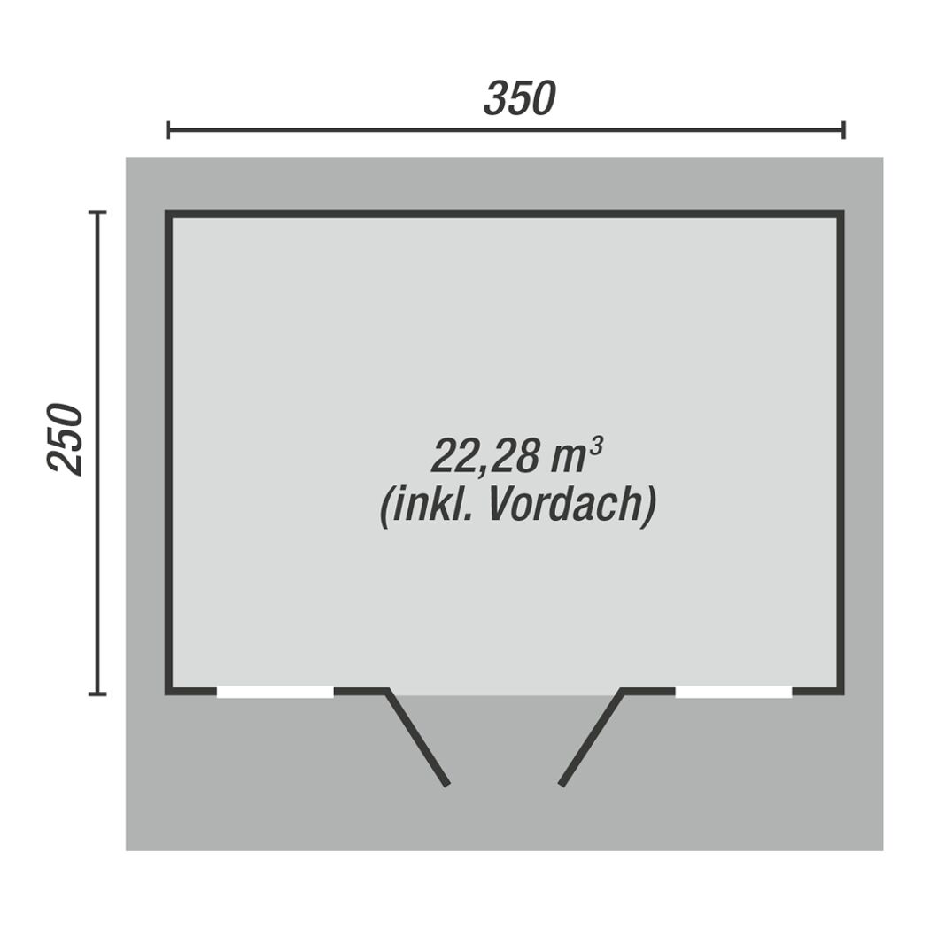 Abmessungen des Blockbohlenhauses Ostende: 350 x 250 cm