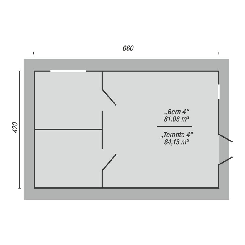 Grundriss Blockbohlenhaus Bern 4, 420 x 660 cm