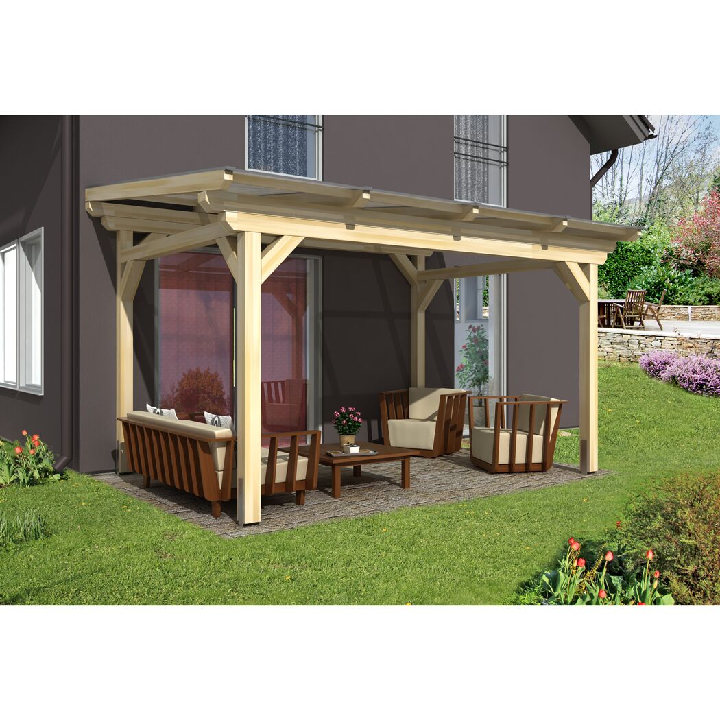 Überdachte Terrasse mit Gartenmöbeln