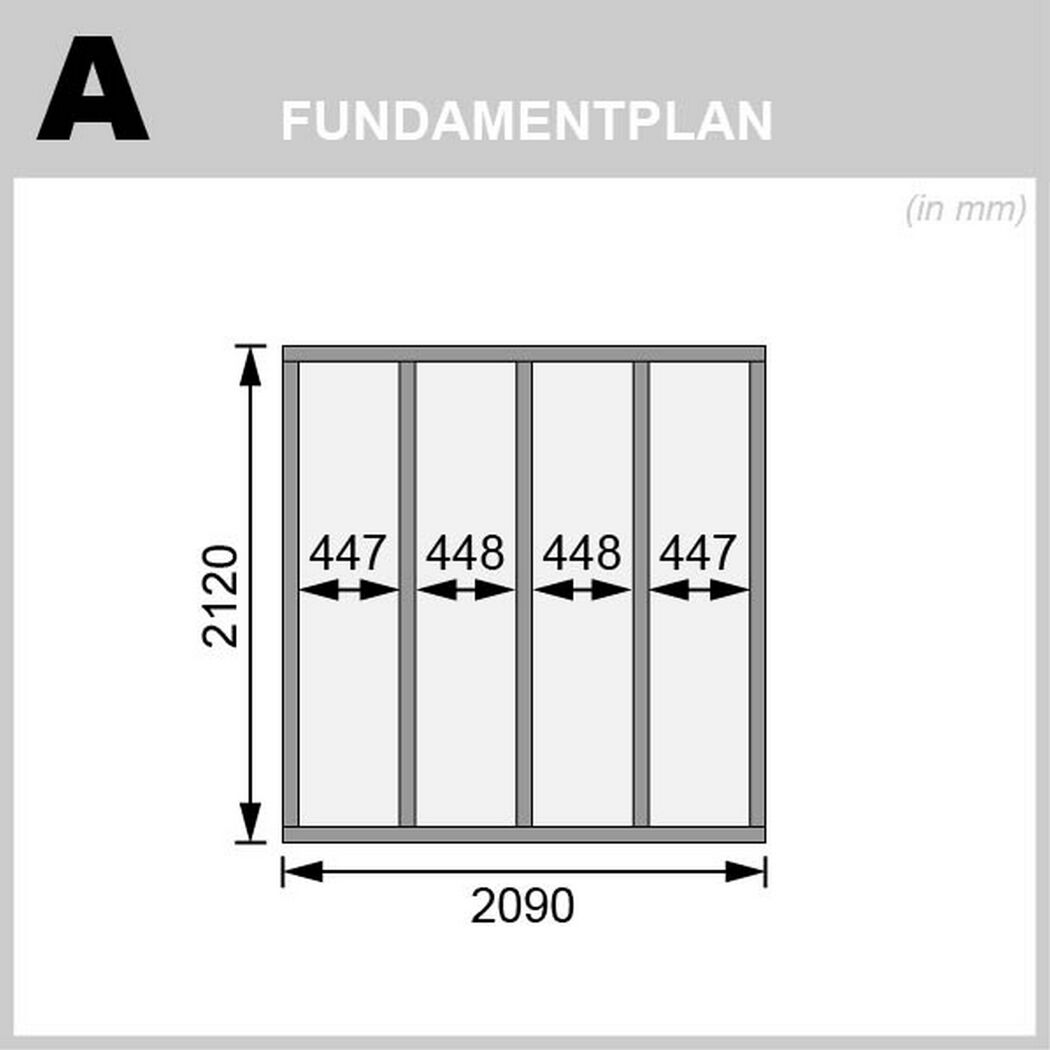 Fundamentplan mit Maßen in mm