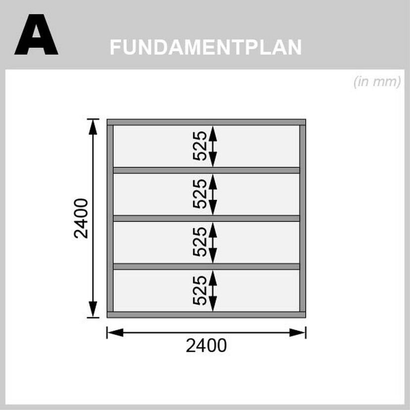 Fundamentplan mit Maßen in Millimetern.