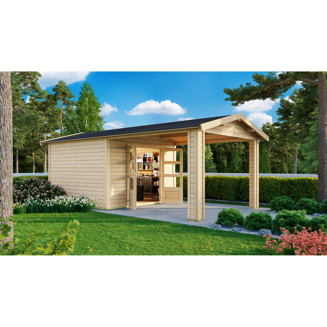 Bild von Gartenhaus 'Mylau 3' mit Anbaudach 480 x 244 x 242 cm naturfarben