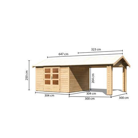 4. Bild von Gartenhaus 'Mylau 7' mit Anbaudach 600 x 304 x 250 cm naturfarben