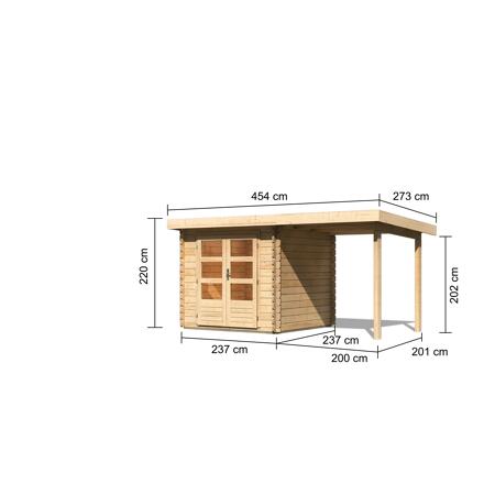 3. Bild von Blockbohlenhaus 'Rieneck 2' Set 1 inkl. Anbau 420 x 237 x 220 cm naturfarben