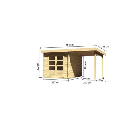 4. Bild von Karibu Blockbohlenhaus Rieneck 4 Set 1  inkl. Anbau 2 m naturbelassen