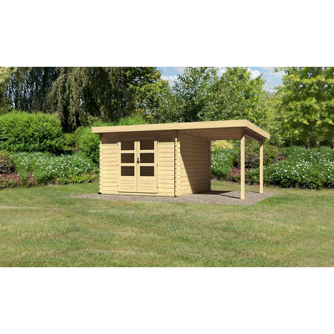Bild von Karibu Blockbohlenhaus Rieneck 5 Set 1  inkl. Anbau 2 m naturbelassen