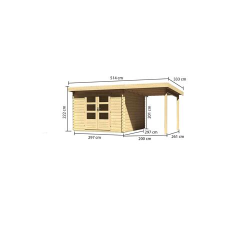 4. Bild von Karibu Blockbohlenhaus Rieneck 5 Set 1  inkl. Anbau 2 m naturbelassen