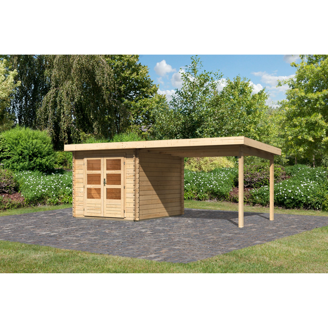 Bild von Blockbohlenhaus 'Rieneck 4' Set 3 inkl. Anbau 520 x 297 x 222 cm naturfarben