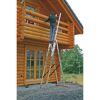 Person auf einer Sprossenleiter an einem Holzhaus