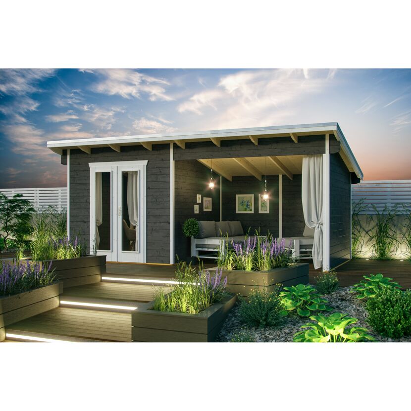 Gartenhaus GH Texel grau mit Sitzecke