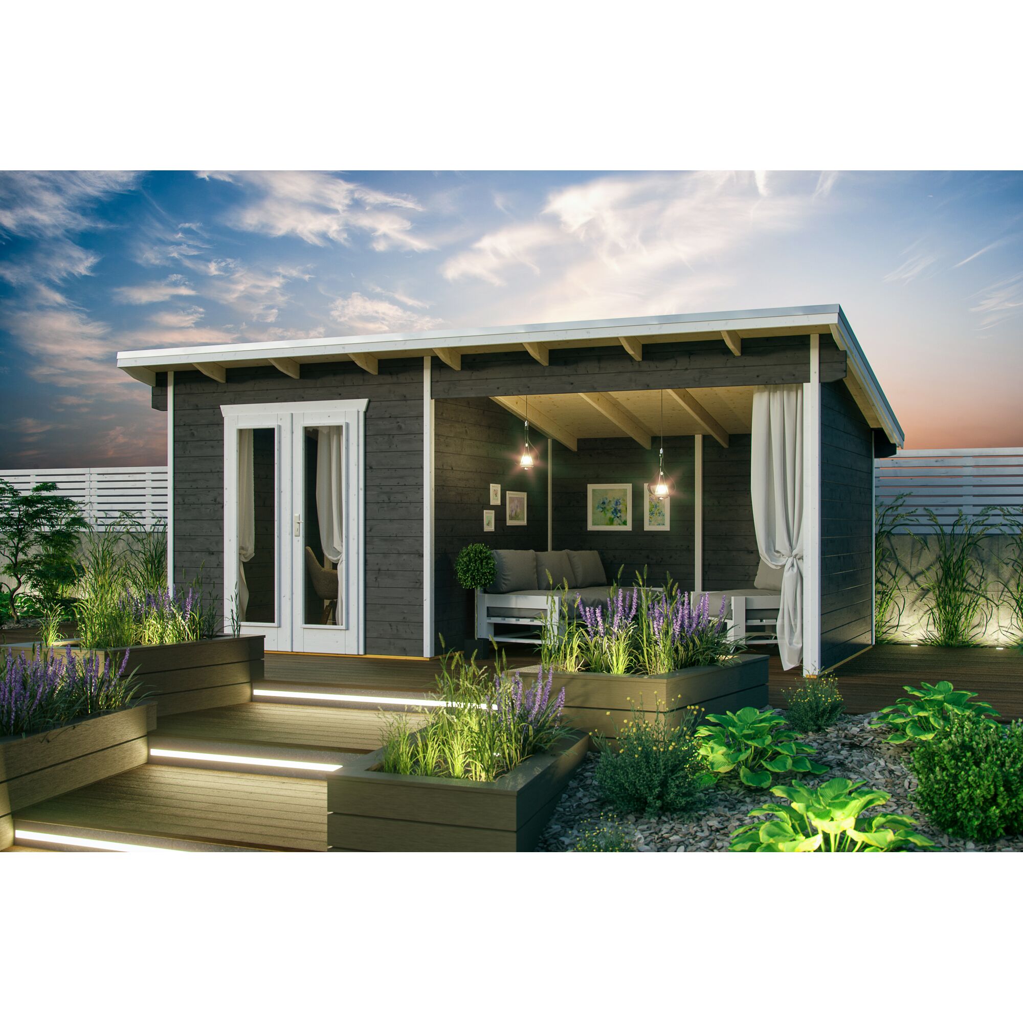 Gartenhaus GH Texel grau mit Sitzecke