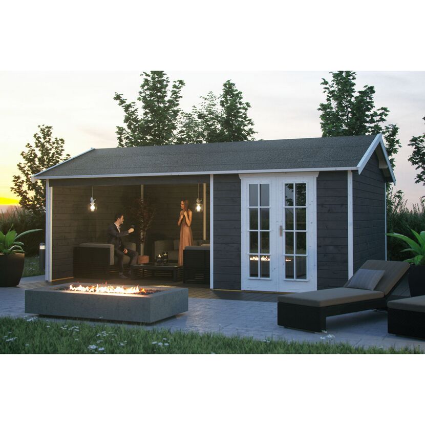 Gartenhaus GH Tilburg mit Lounge-Möbeln und Feuerstelle