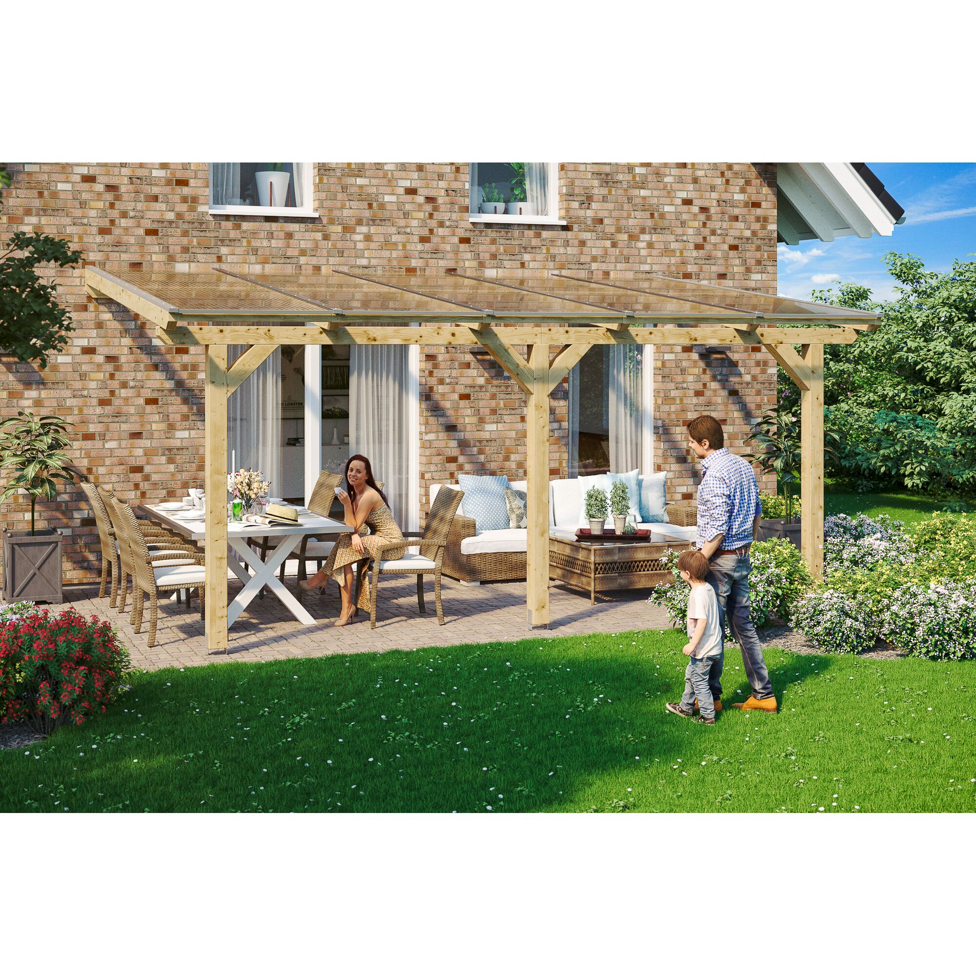 Holzterrassenüberdachung mit Plexiglasdach