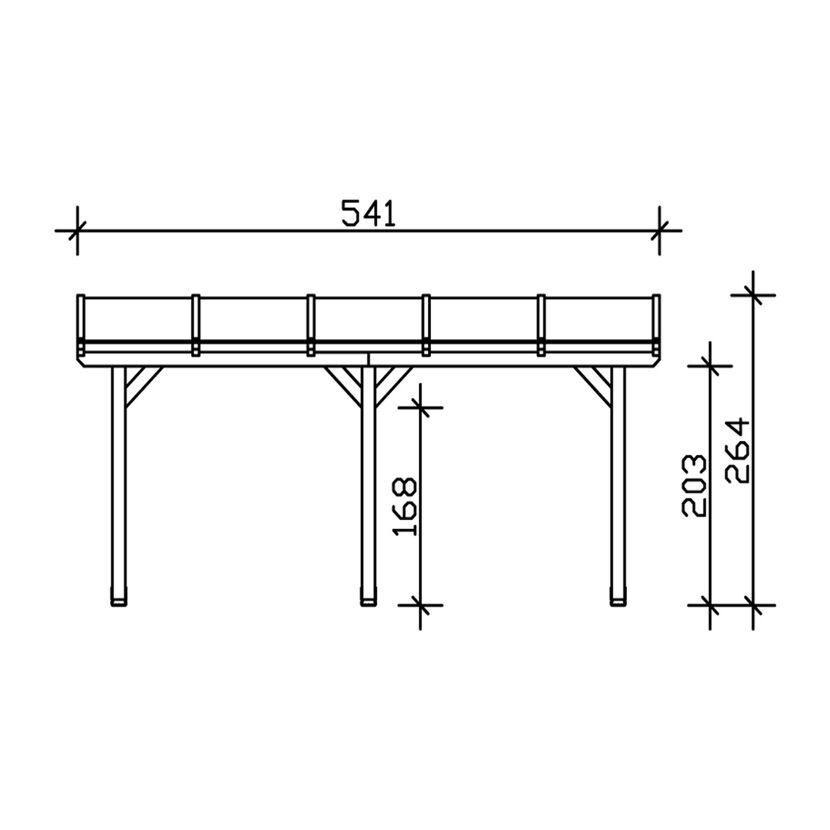 Zeichnung eines Carports aus Holz mit Maßen