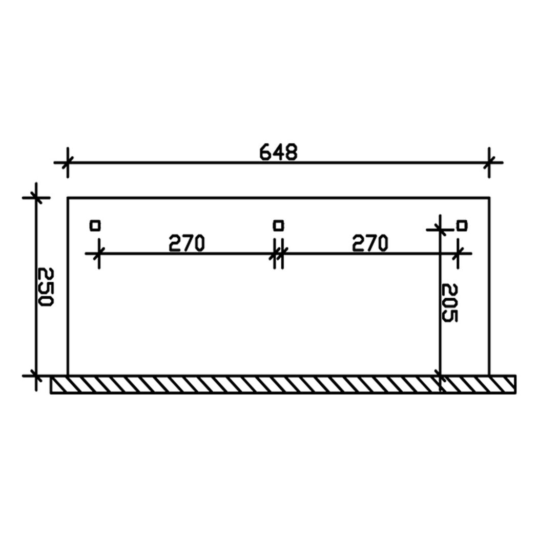 Zeichnung Waschtischplatte Rimini 648 x 250 mm