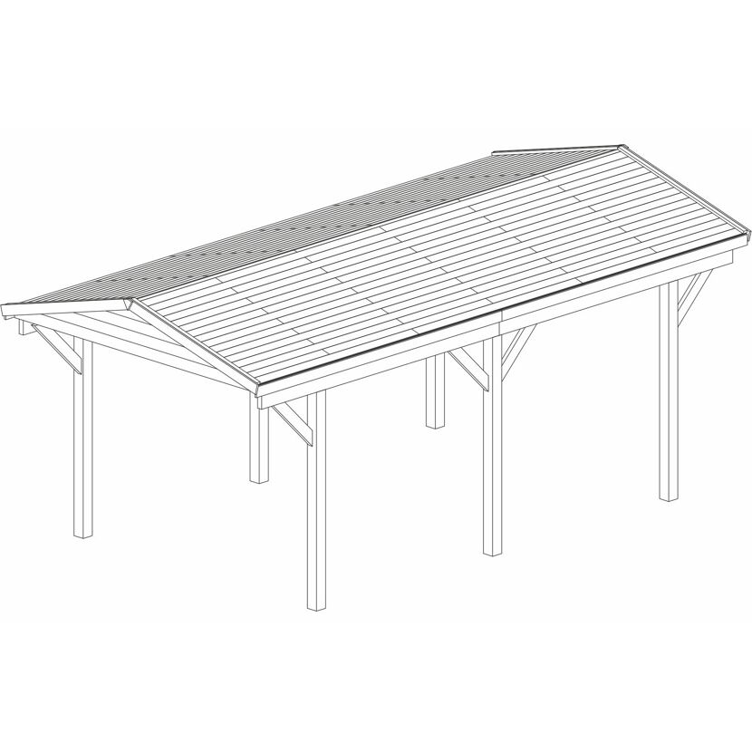 Skizze eines Einzelcarports mit Satteldach