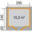 Skizze des weka Designhauses H126 mit Maßen in cm