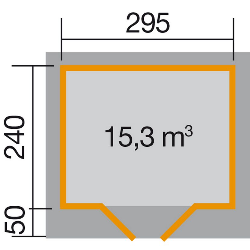 Skizze des weka Designhauses H126 mit Maßen in cm
