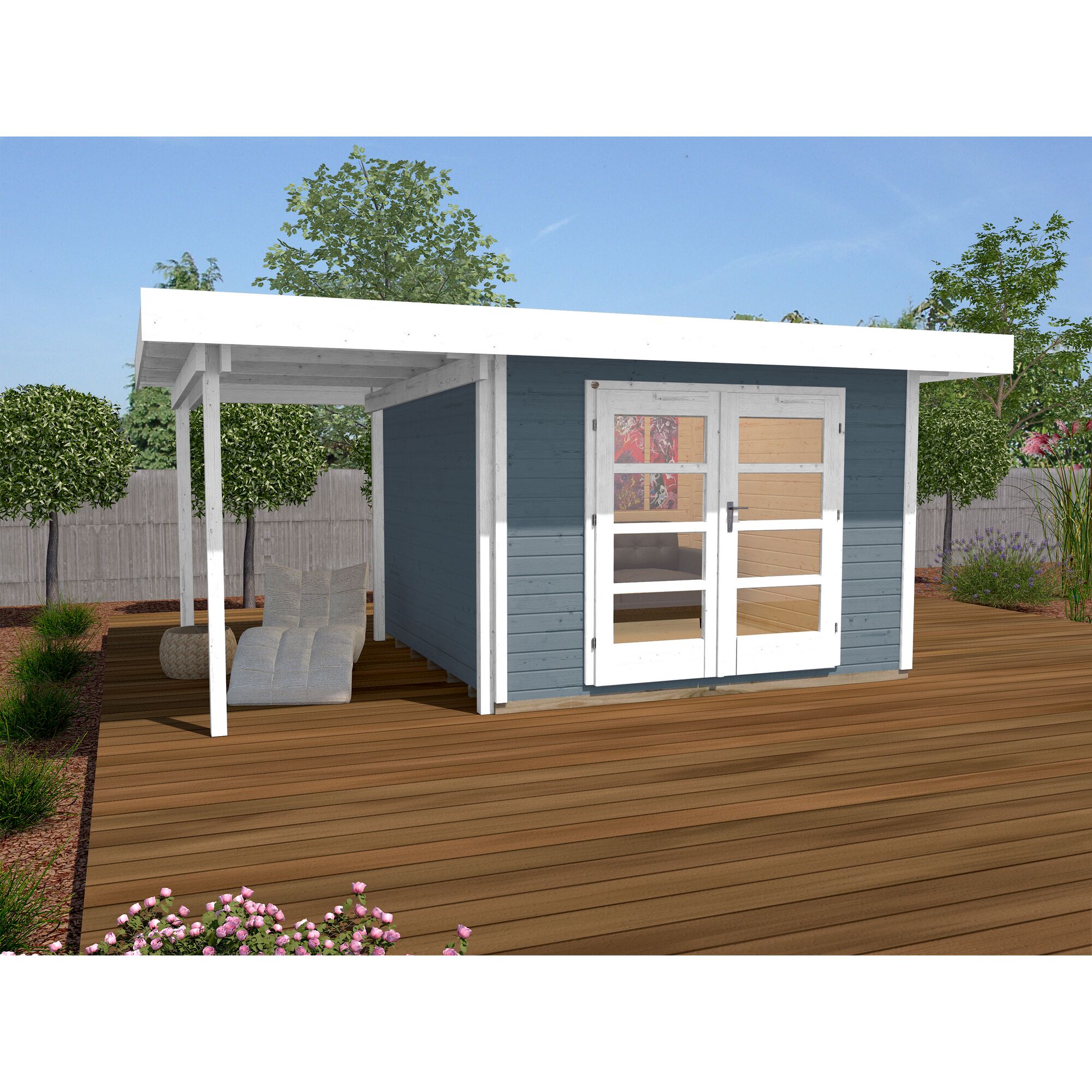 Modernes Gartenhaus mit überdachter Terrasse