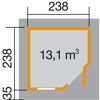 Abmessungen des weka Gartenhauses Design 213 mit 13,1 m³ Rauminhalt