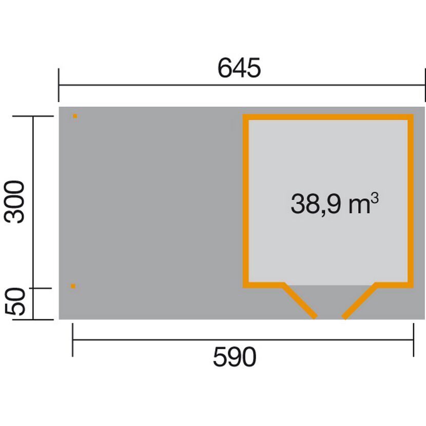 Abmessungen eines Designhauses mit 38,9 m³