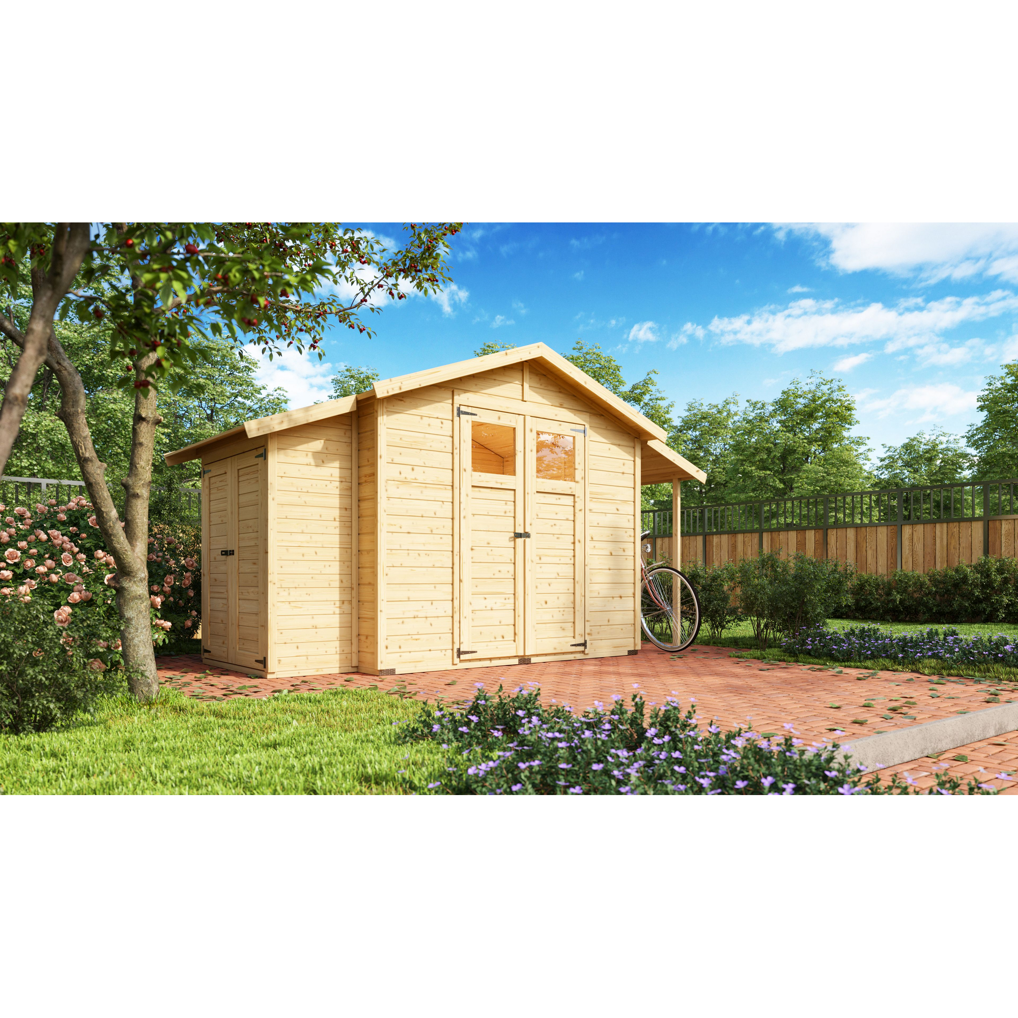 Gartenhaus 'Bologna' mit Anbauschrank, Schleppdach, Boden 177 x 242 x 231 cm