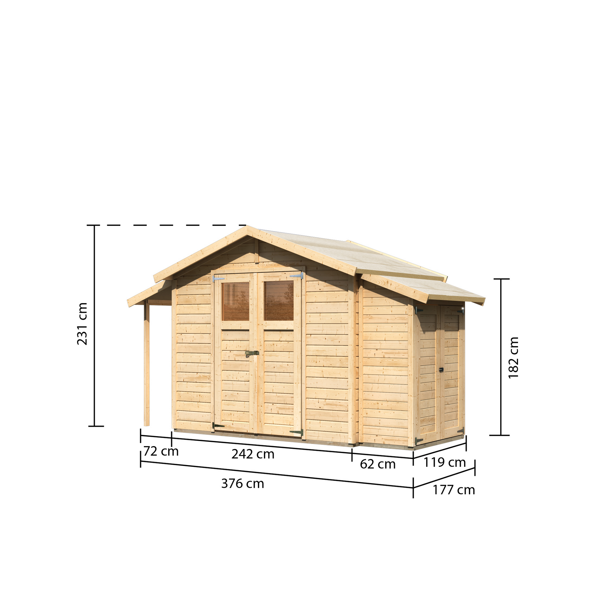 Gartenhaus 'Bologna' mit Anbauschrank, Schleppdach, Schindeln 177 x 242 x 231 cm