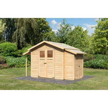3. Bild von Gartenhaus 'Bologna' mit Anbauschrank, Schleppdach, Schindeln, Boden 177 x 242 x 231 cm