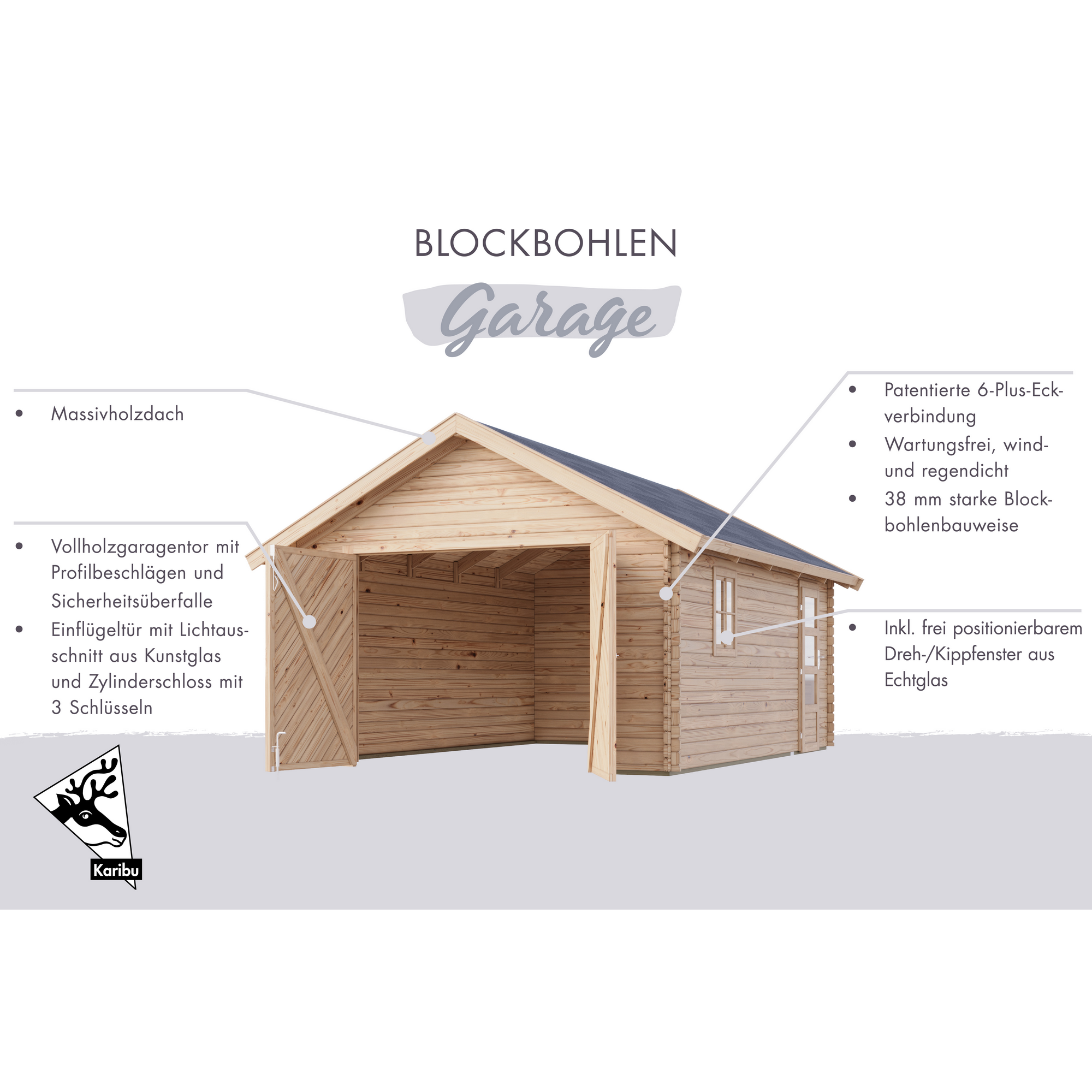 Garage 'BB' Satteldach naturfarben 387 x 537 x 309 cm