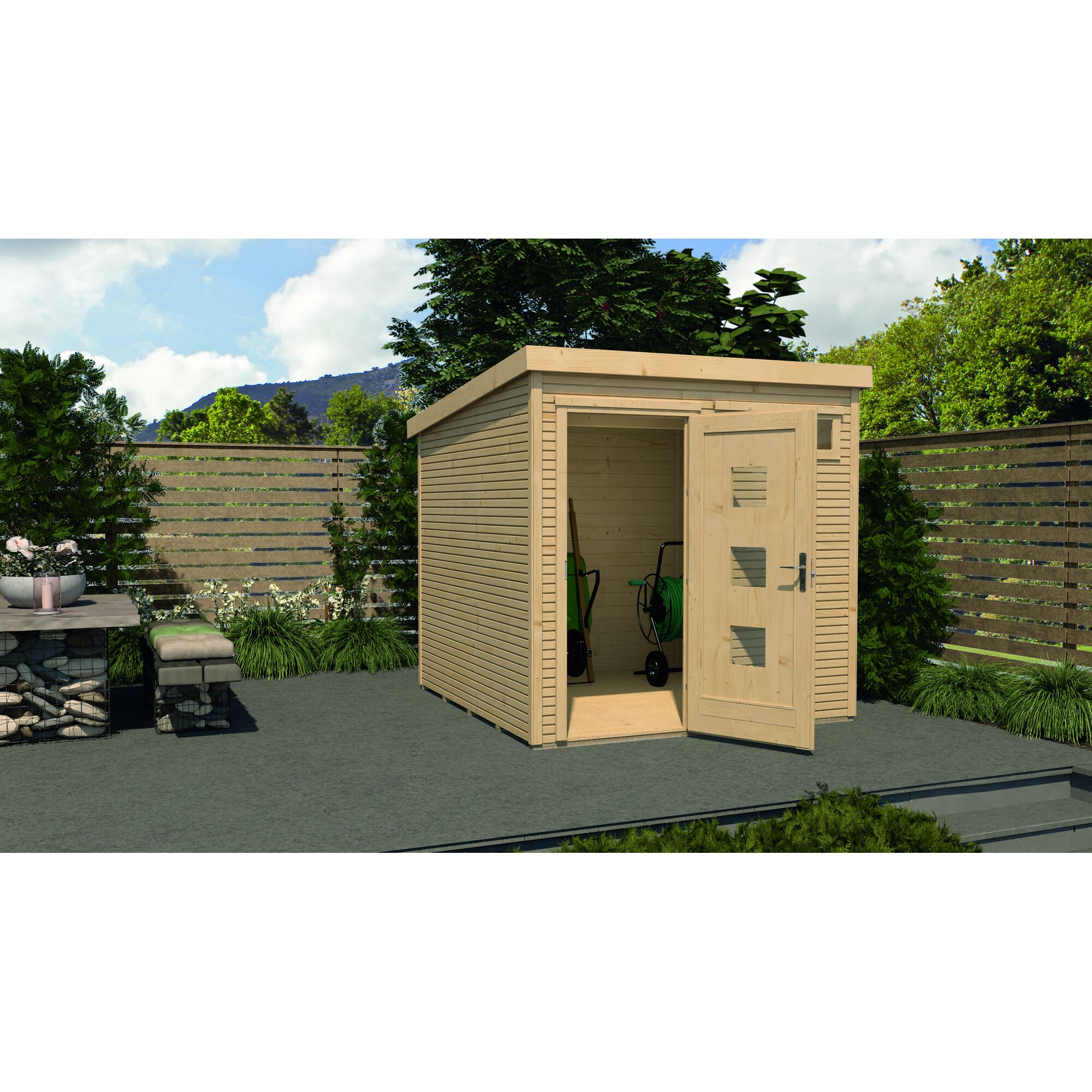 Gartenhaus wekaLine mit Gartengeräten