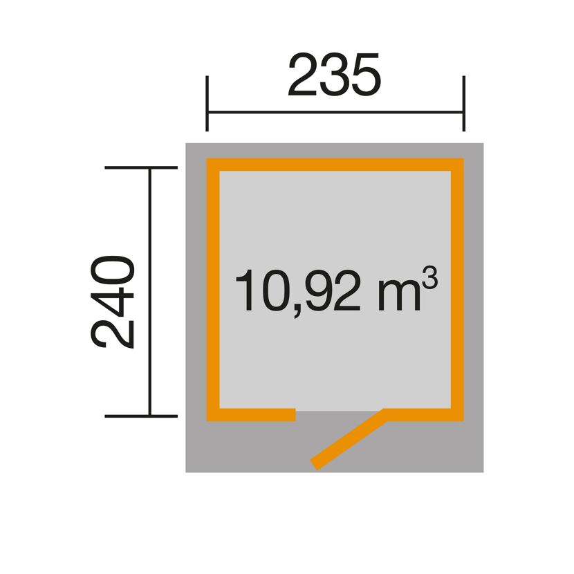Gartenhaus-Grundfläche 235 x 240 cm, 10,92 m³