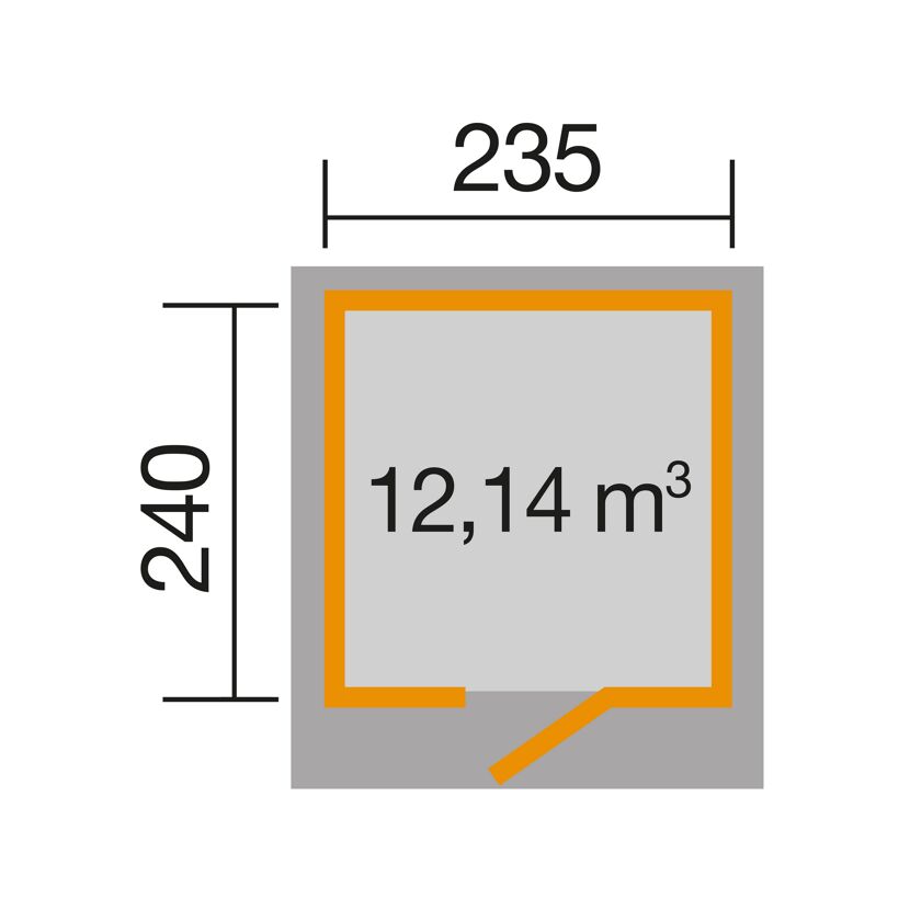 Abmessungen des Gartenhauses: 235 x 240 cm, 12,14 m³