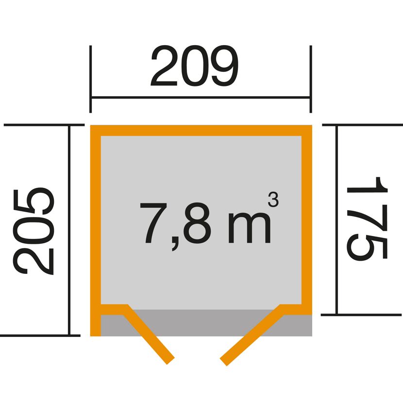Designhaus 262 A mit den Maßen 205 x 209 x 175 cm und 7,8 m³