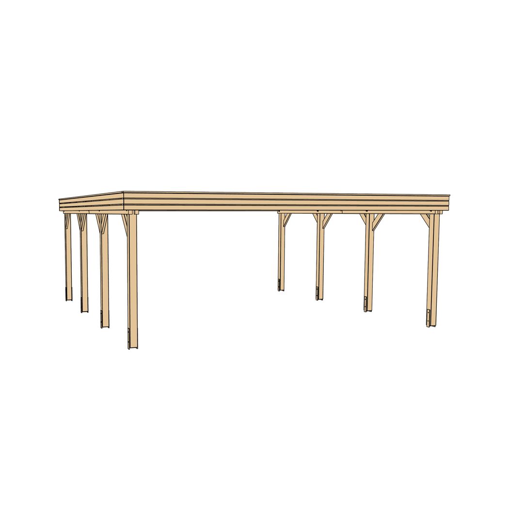 Skizze eines Doppelcarports aus Holz.