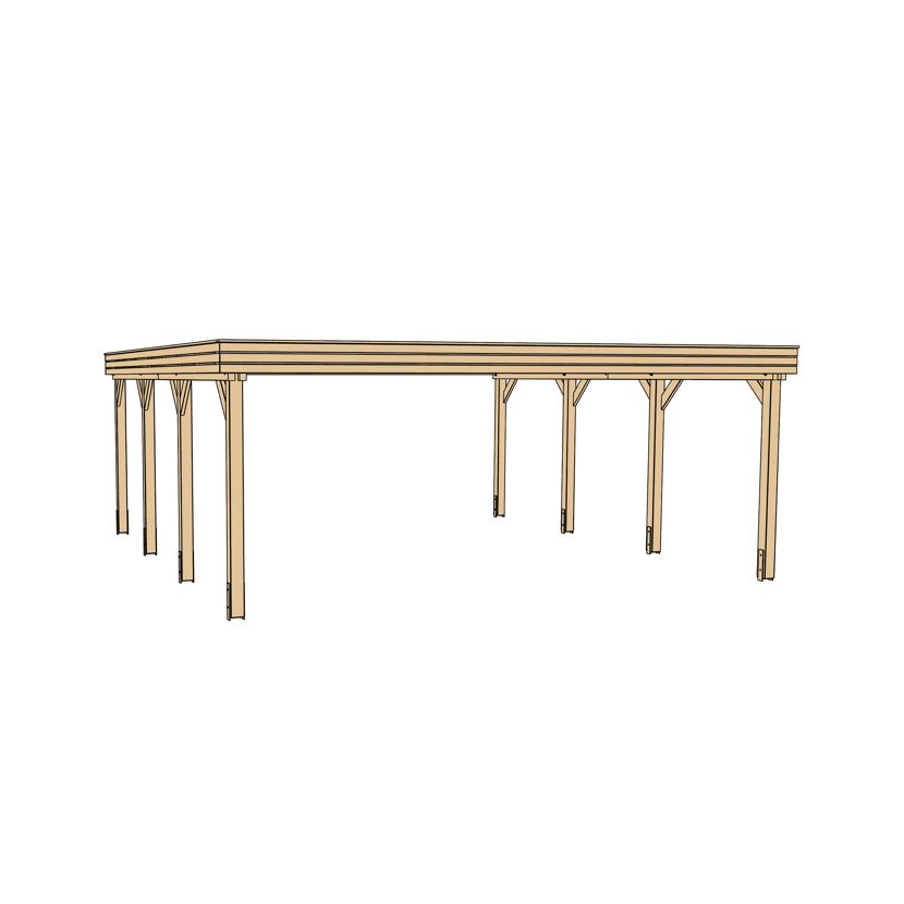Skizze eines Doppelcarports aus Holz.