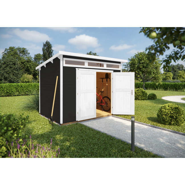 Bild von Gartenhaus Massivholz anthrazit 295 x 239 cm