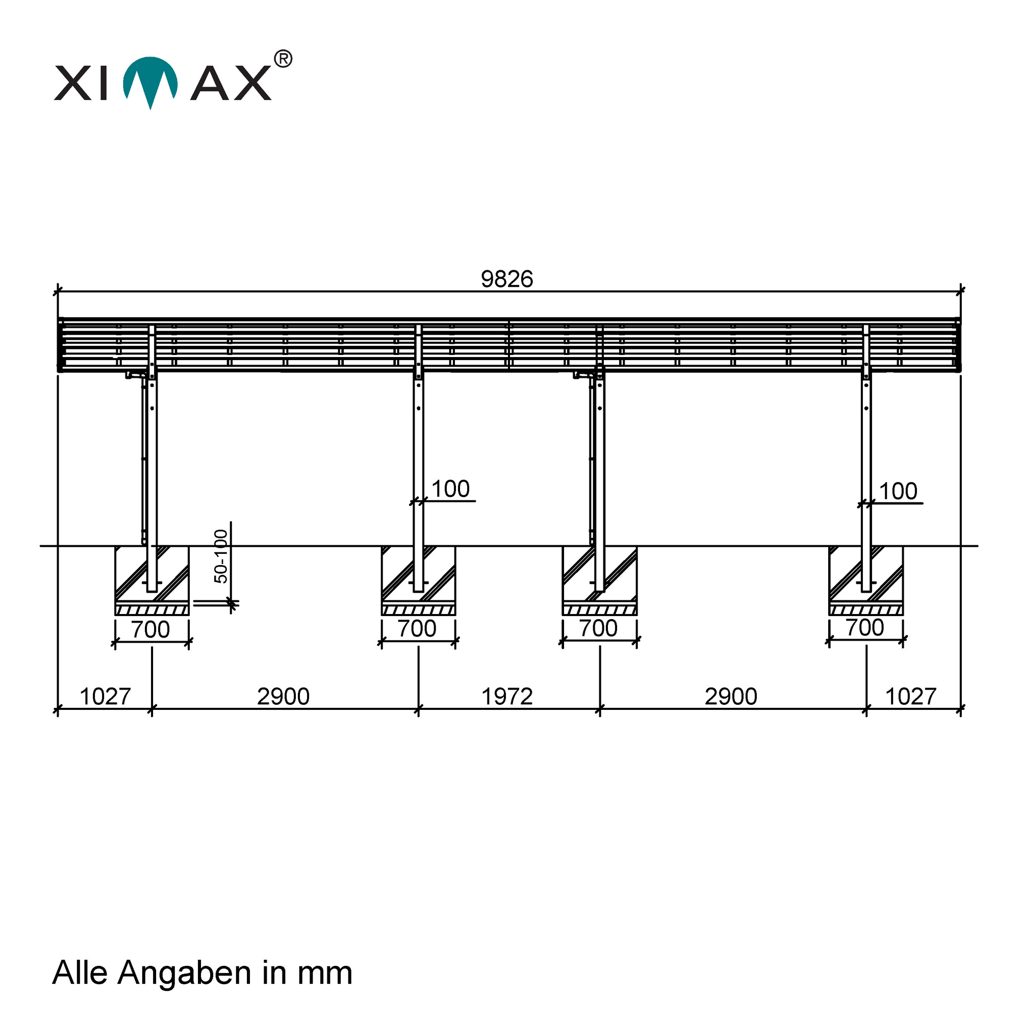 Doppelcarport 'Portoforte Typ 80 Tandem' Aluminium mattbraun 270 x 983 x 298 cm